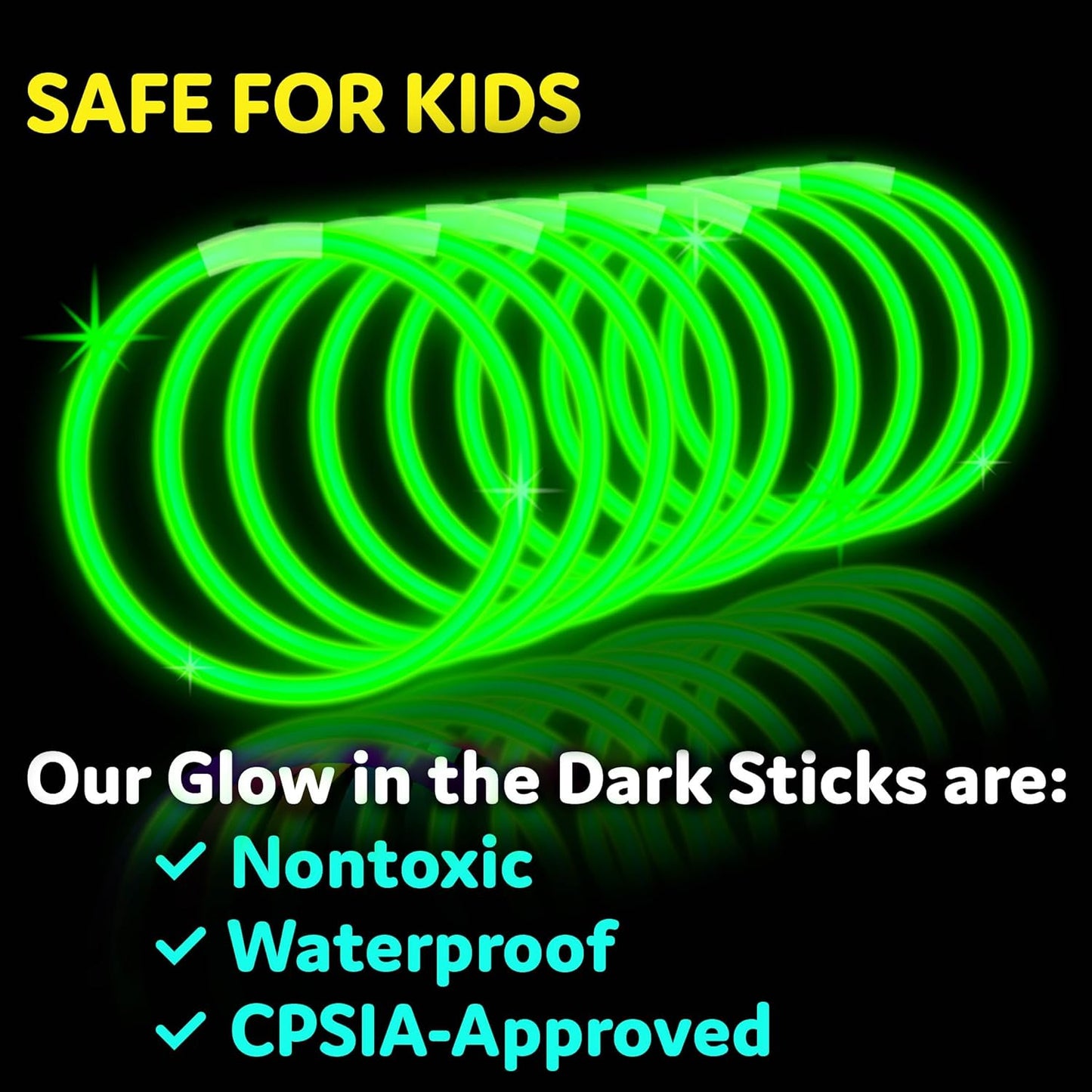 PartySticks Green Glow Sticks - 100 Pack of 8-Inch Glow in the Dark Light-Up Party Favors & Connectors