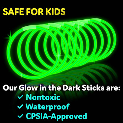PartySticks Green Glow Sticks - 100 Pack of 8-Inch Glow in the Dark Light-Up Party Favors & Connectors