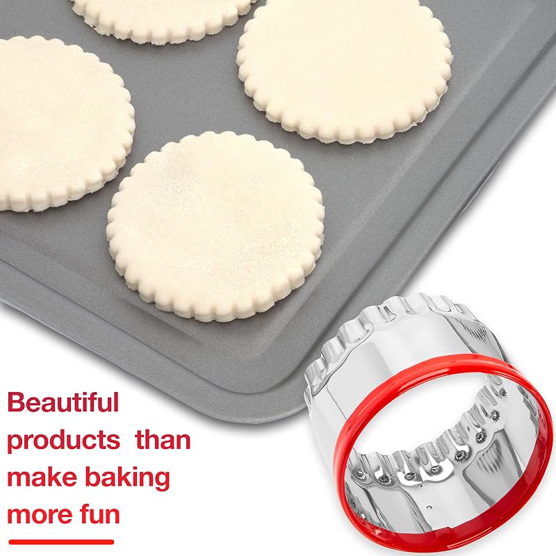 Heavy-Duty Round Cookie Cutters Set - 2", 2.6" & 3" Stainless Steel with Red PVC Top