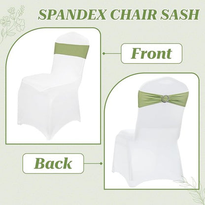 MDS Spandex Chair Sashes - Universal Fit Elastic Stretch Bands with Buckle for Weddings | Sage Green, Pack of 125