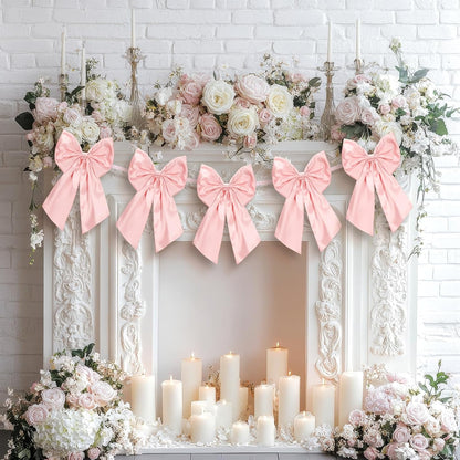 Suncalla 6 FT Pink Valentine's Day Bow Garland - Pre-Strung 10 Inch Bows for Weddings & Parties