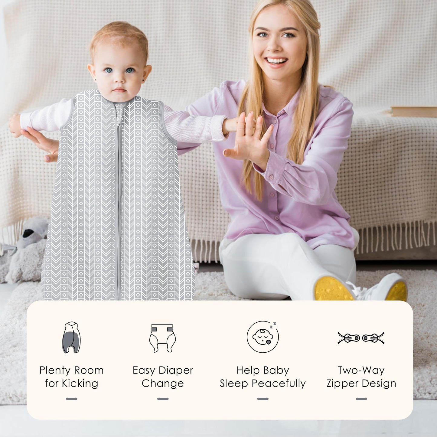 SWEET DOLPHIN Baby Sleep Sack 0-6 Months - 100% Cotton 2-Way Zipper TOG 0.5 Infant Wearable Blanket, Newborn Essentials Toddler 3 Pack Sleeping Sacks - Grey
