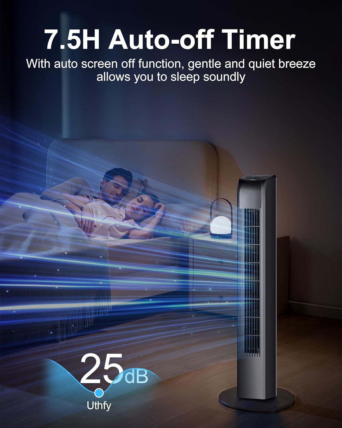 Uthfy Oscillating Tower Fan - Quiet Bladeless Design with Remote Control | 30-Inch Black Floor Fan for Home & Office
