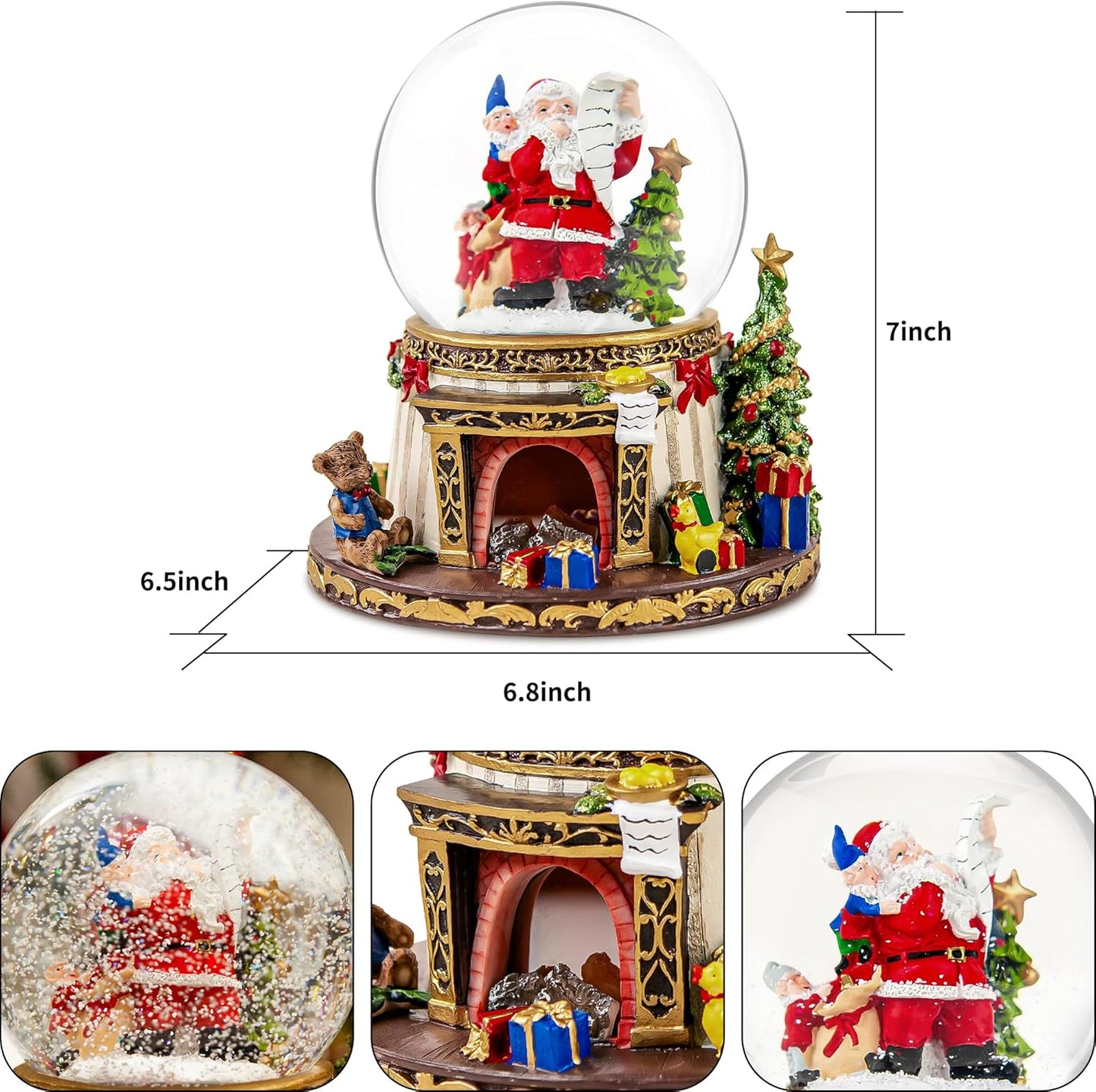 **Regine Switzerland Musical Snow Globe | Santa Claus Fireplace with Automatic Snowfall & 8 Christmas Tunes**