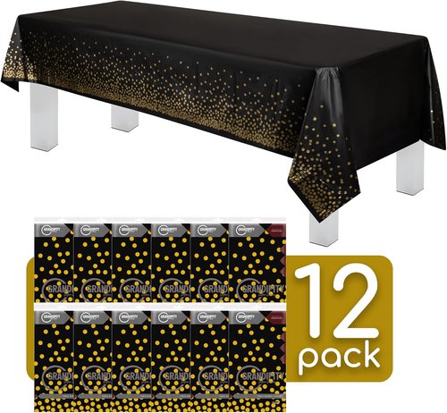Grandipity Gold Dot Tablecloth - Premium Disposable Plastic Cover | 54" x 108" Rectangle, Black