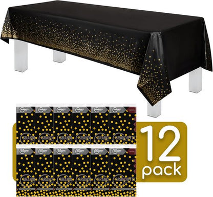 Grandipity Gold Dot Tablecloth - Premium Disposable Plastic Cover | 54" x 108" Rectangle, Black