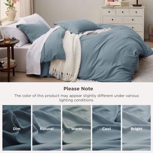 Bedsure Mineral Blue Duvet Cover Twin/Twin XL Size - 2 Pieces Prewashed Cotton-Like Polyester Extra Soft Bedding Set, Includes 1 Duvet Cover 68''x90''with Zipper Closure & 1 Pillow Sham, No Comforter