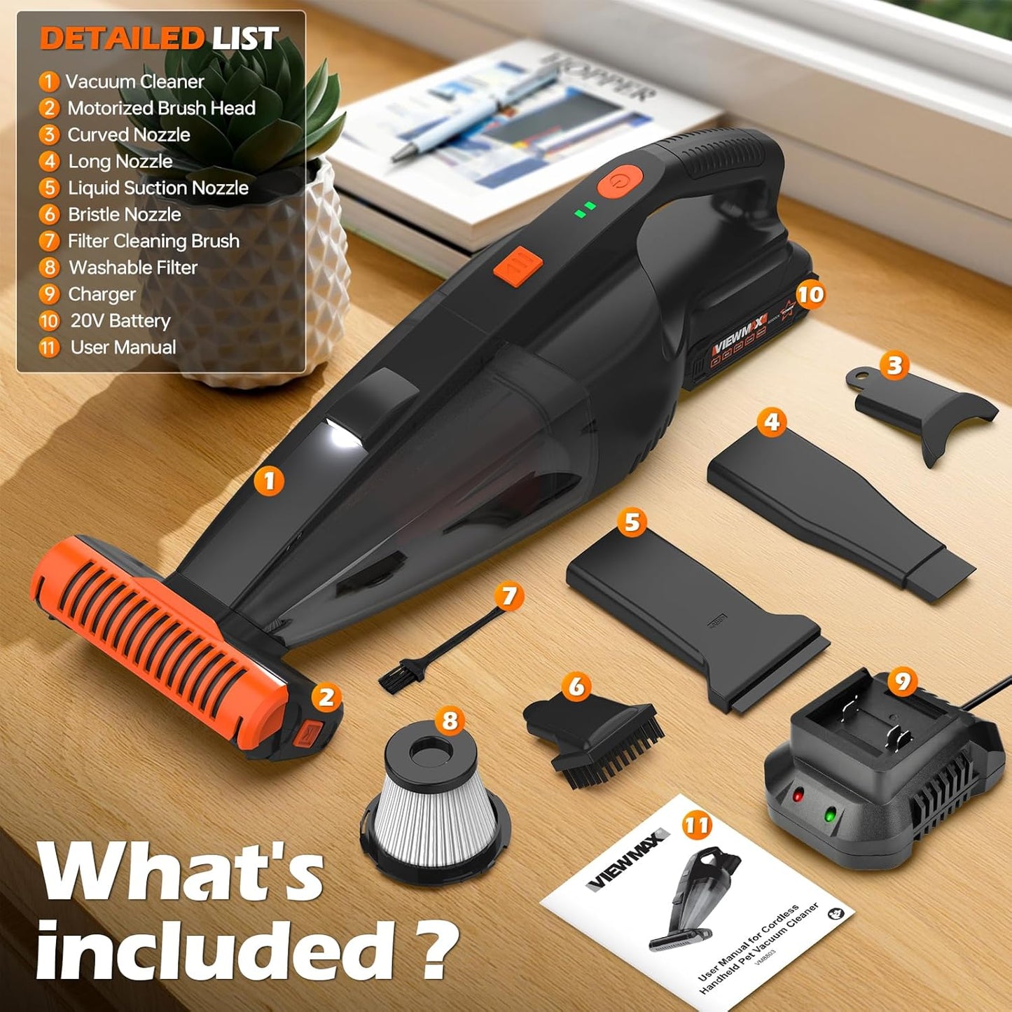 Skiennix Pet Hair Vacuum - Cordless Handheld with 10000Pa Suction & LED Light | Lightweight & Rechargeable