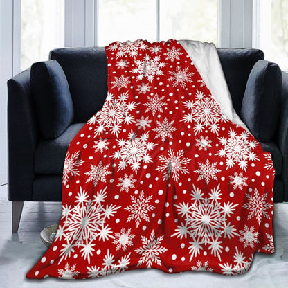 Perinsto Winter Snowflakes Red Throw Blanket Ultra Soft Warm All Season Christmas Decorative Fleece Blankets for Bed Chair Car Sofa Couch Bedroom 80"X60"