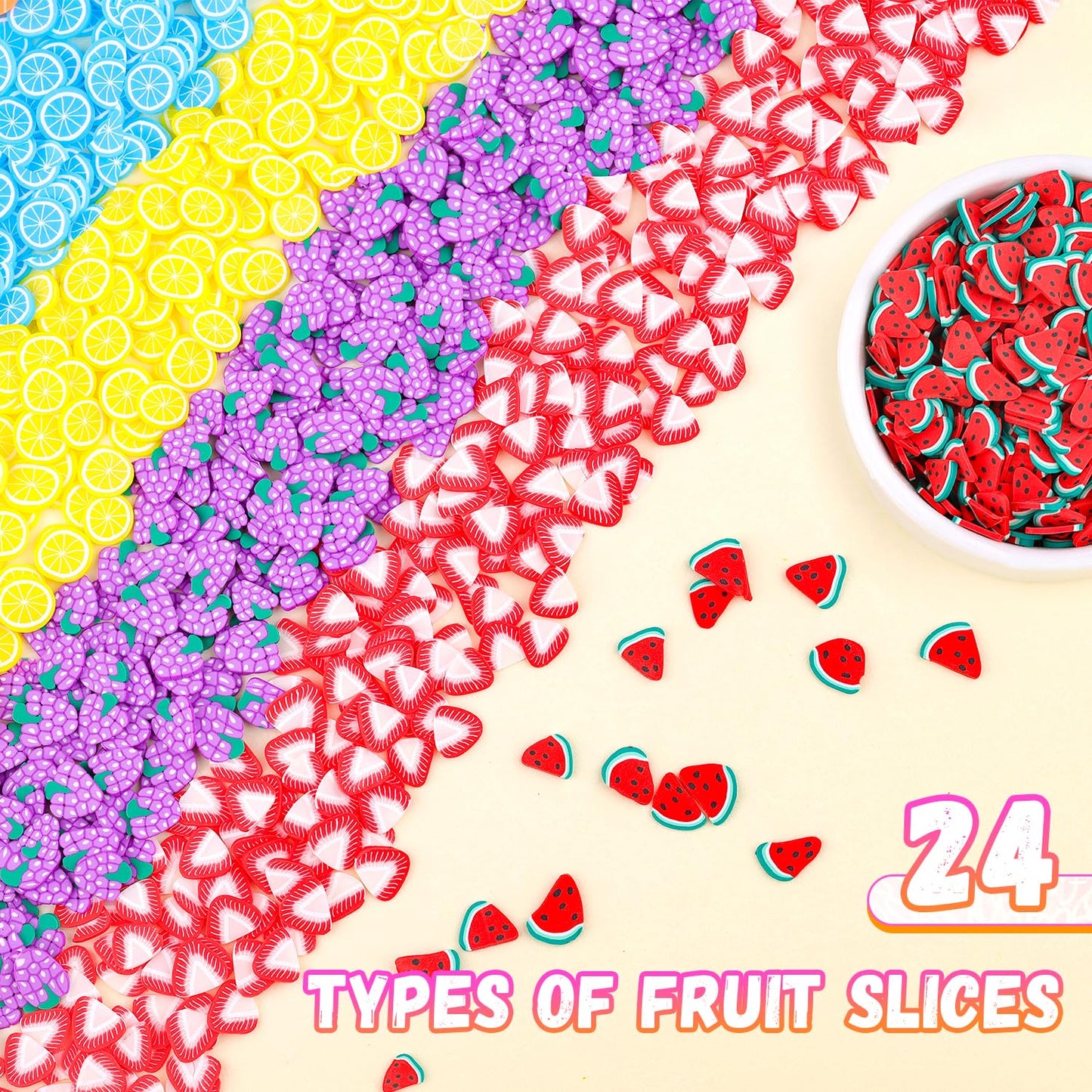 TINKRSTUFF Fruit Slice Polymer Clay Slime Add-Ins - 24-Grid Assorted Fimo Sprinkles for Nail Art & DIY Crafting