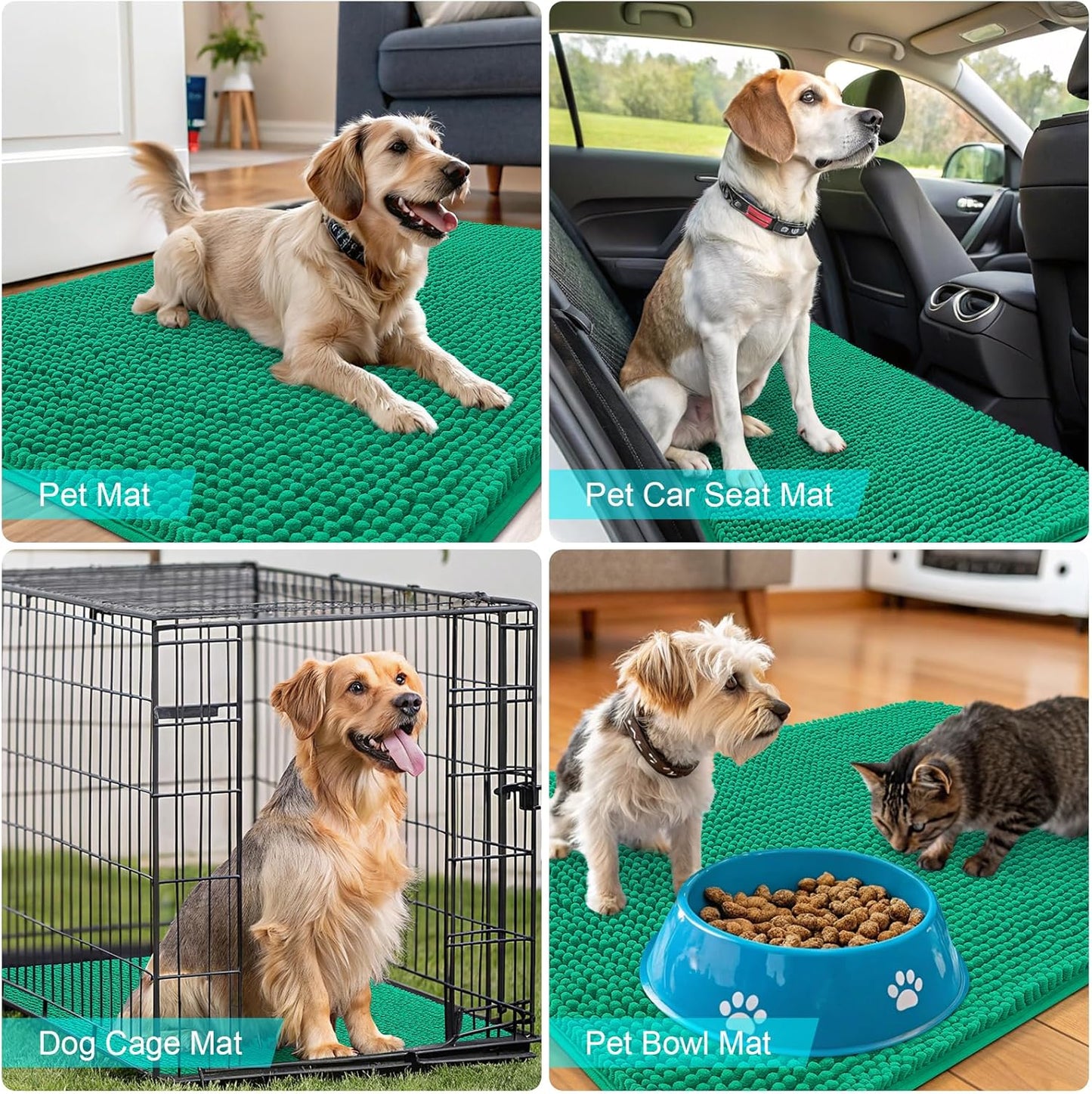 OLANLY Dog Door Mat - Absorbent Non-Slip Washable Doormat for Muddy Paws | 36x24 Emerald Green