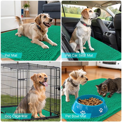 OLANLY Dog Door Mat for Muddy Paws 30x20, Absorbs Moisture and Dirt, Absorbent Non-Slip Washable Doormat, Quick Dry Chenille Mud Mat, Entry Indoor Entryway Carpet for Inside Floor, Emerald Green