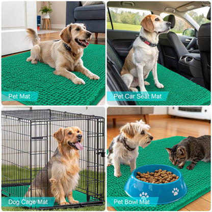 OLANLY Dog Door Mat for Muddy Paws 36x24, Absorbs Moisture and Dirt, Absorbent Non-Slip Washable Doormat, Quick Dry Chenille Mud Mat, Entry Indoor Entryway Carpet for Inside Floor, Emerald Green