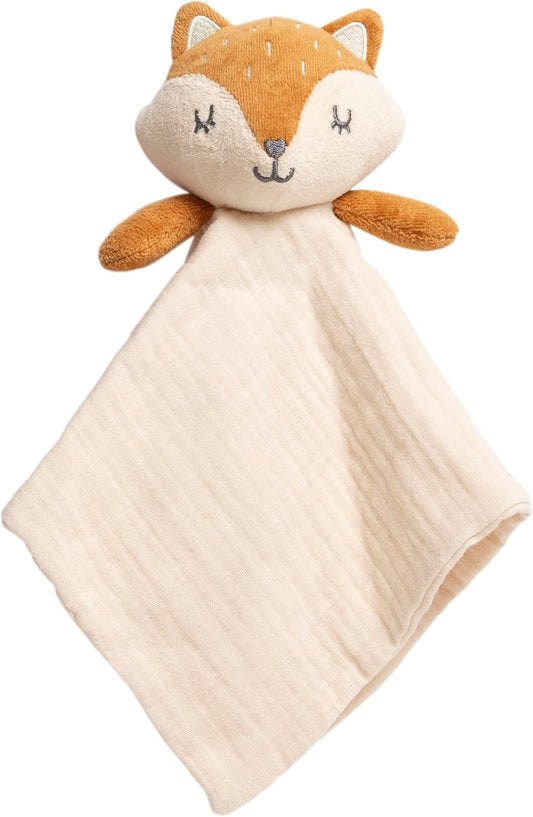 Pearhead Fox Baby Lovey - Organic Cotton Muslin Security Blanket | Soft, Breathable Snuggle Toy for Newborns 0+ Months