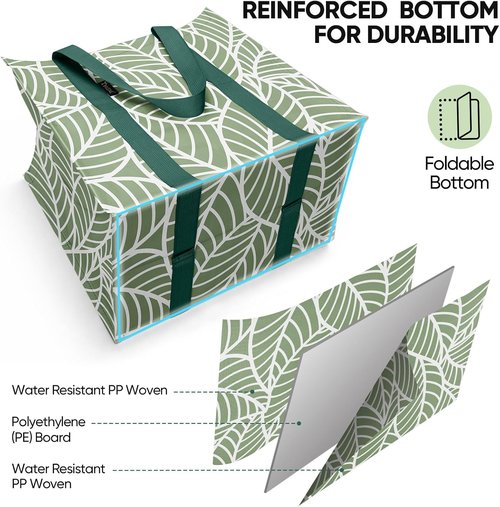 BALEINE Reusable Grocery Bags - Heavy Duty Foldable Tote with Reinforced Bottom | Antique Foliage, 4 Pack