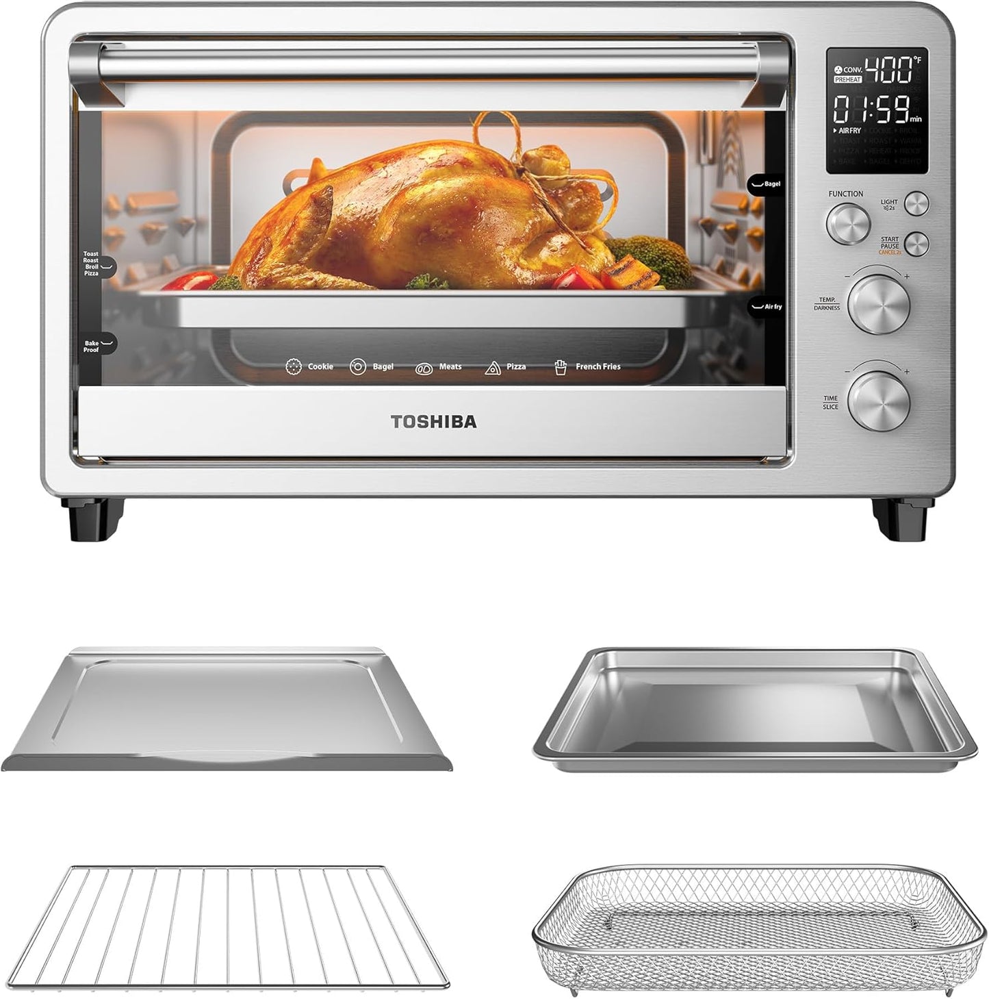 TOSHIBA ChefFry Air Fryer Toaster Oven - 26.4-Quart Capacity, Stainless Steel | Toast, Bake, Broil & Dehydrate