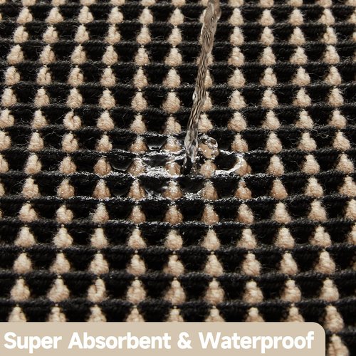 TYUU Waffle Bath Mat, Boho Bathroom Rugs Non Slip Washable Super Absorbent Quick Dry Bath Mat Farmhouse Bathroom Decor, 36"x24" Khaki and Black