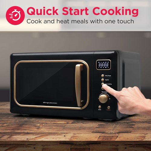 Frigidaire Retro Microwave - 0.7 Cu. Ft. Compact Design in Black and Gold Finish