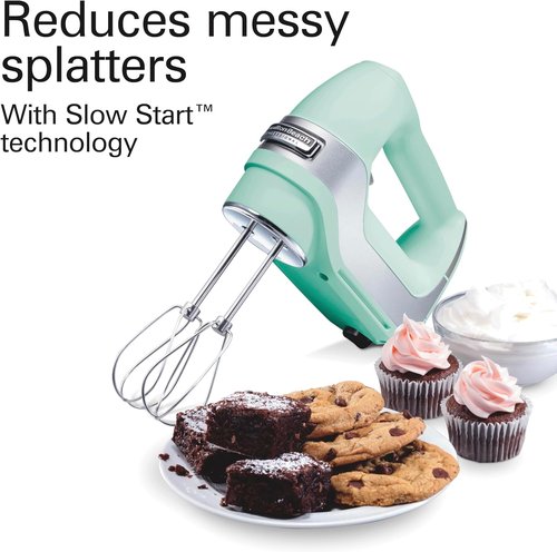 Hamilton Beach Professional 5-Speed Electric Hand Mixer - QuickBurst with Snap-On Storage Case, Mint