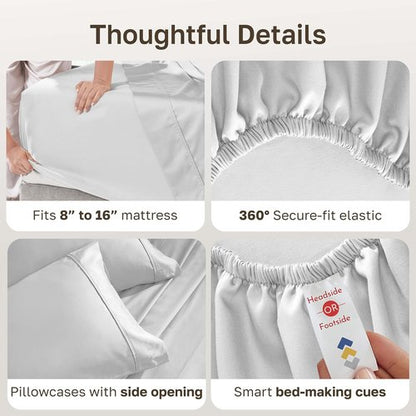 California Design Den King Size Bed Sheets Set - 400 Thread Count, Silky Smooth Sateen, Deep Pockets - Silver