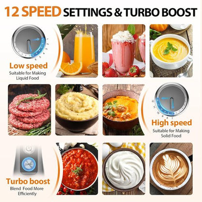 KOIOS Immersion Blender - 1000W 3-in-1 Hand Blender with 12-Speed Stainless Steel Blade | Non-BPA, Turbo Mode