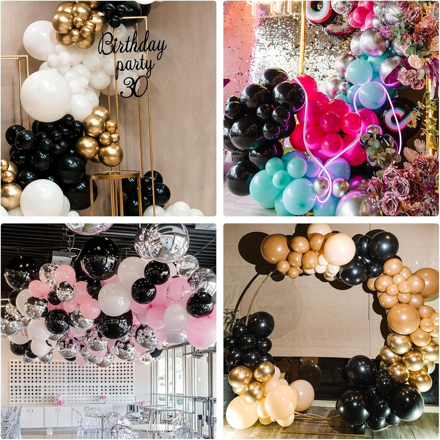 RUBFAC Black Balloons - 135pcs in Various Sizes (5-18 Inch) for Halloween, Birthday & Wedding Decor