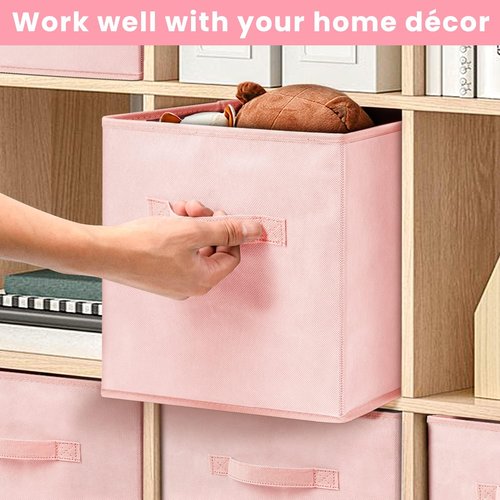 Criusia Storage Cubes - 11-Inch Heavy-Duty Fabric Storage Bins | 8-Pack Collapsible Organizers for Clothes, Blankets, Toys (Pink)