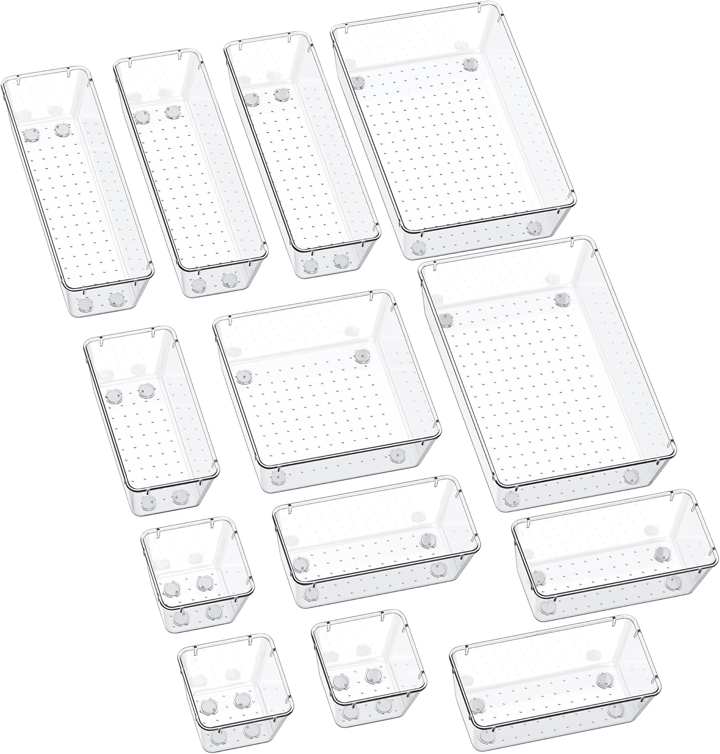 SMARTAKE 13-Piece Drawer Organizers - Non-Slip Silicone Pads for Makeup, Jewelry & Utensils | Clear Storage Trays