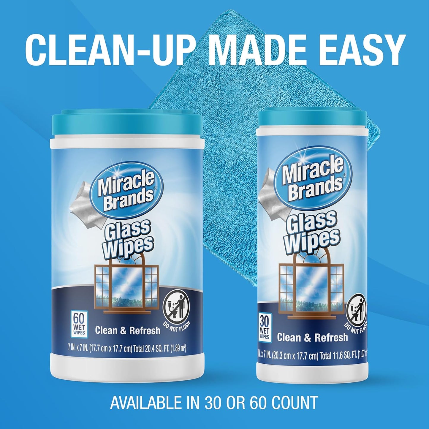 MiracleWipes Glass Cleaning Wipes - Streak-Free, Disposable for Home & Auto | 60 Count Pack
