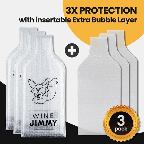 JIMMY THE FOX | Reusable Wine Bags for Travel | 3-Pack | Durable Triple-Layer Bottle Protector Sleeve | Leak-Proof & Impact-Resistant | Airplane & Cruise Luggage | Wine Lover Gifts - Wine Jimmy