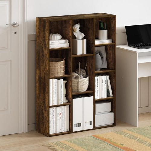 Furinno LUDER Bookshelf - 11-Cube Reversible Bookcase for Easy Assembly | Amber Pine, 9.4 x 29.1 x 41.7