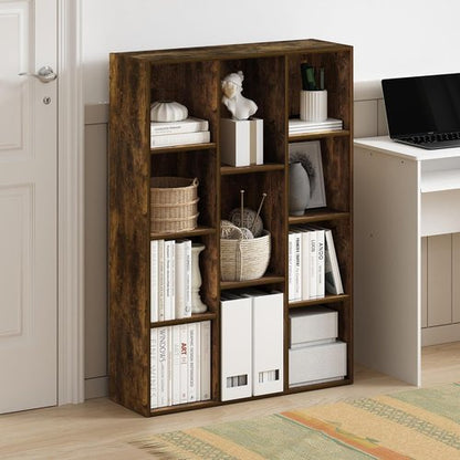 Furinno LUDER Bookshelf - 11-Cube Reversible Bookcase for Easy Assembly | Amber Pine, 9.4 x 29.1 x 41.7