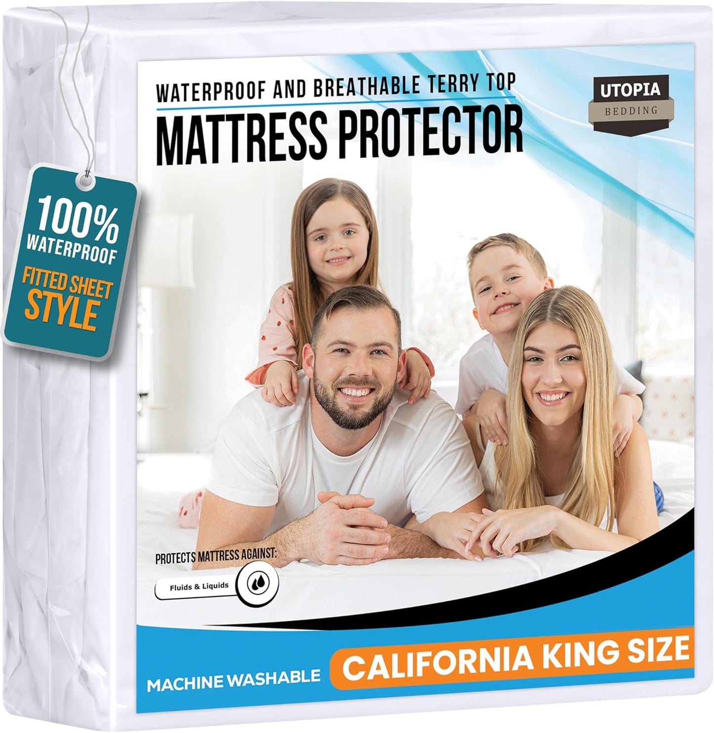 Utopia Bedding California King Size Mattress Protector - Waterproof Terry Cover, Soft & Breathable, 17" Deep Pockets (White)