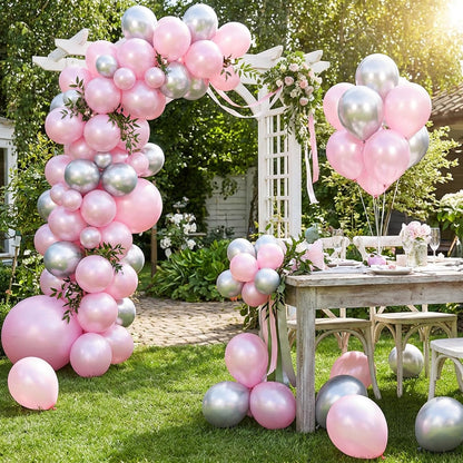 RUBFAC Pearl Pink Balloons - 129-Piece Latex Balloon Garland Kit for Weddings & Parties | 5-12 Inch Sizes