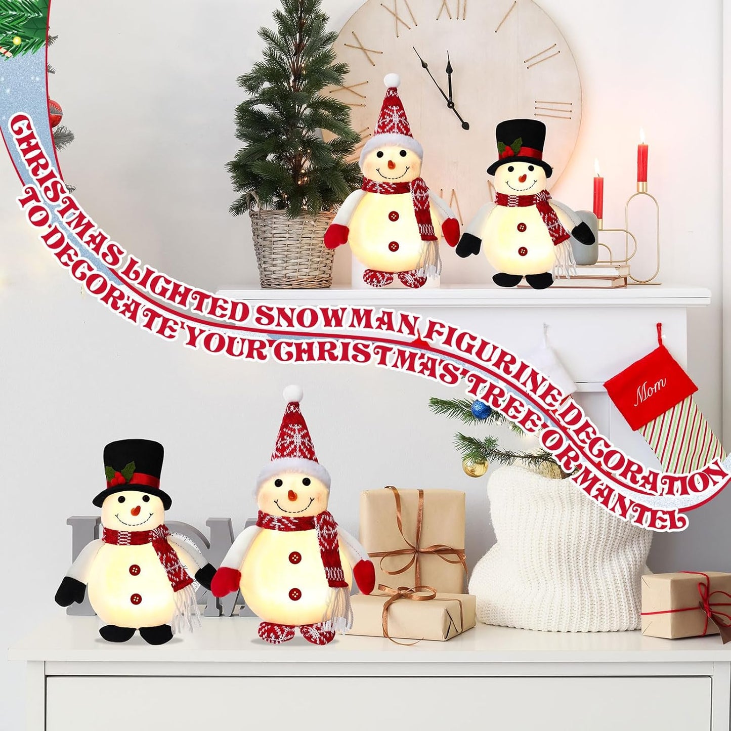 Tujoe Lighted LED Snowman Figurines - 10 Inch Christmas Tabletop Decor | Battery Operated Holiday Ornament