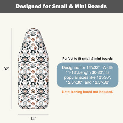 UniSimp Small Ironing Board Cover - Heat Resistant Cotton Canvas with Padding | 12.5"x30" Floral Design