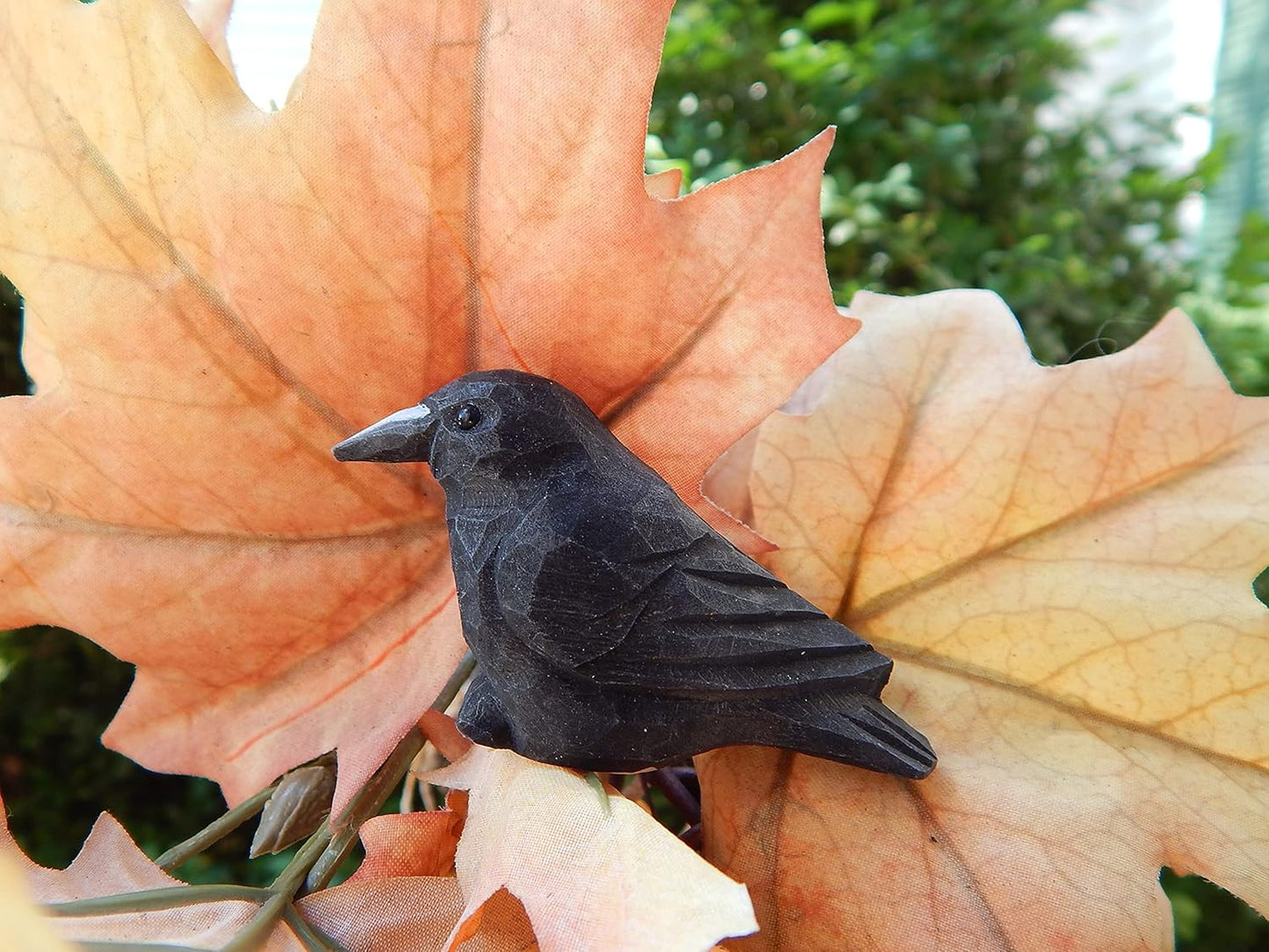 Selsela Hand-Carved Raven Figurine - Black Crow Sculpture | Gothic Decor & Nature-Inspired Gift