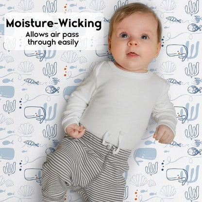 Yoofoss Pack and Play Sheets Fitted, Mini Crib Sheets 2-Pack for Pack N Play Mattress, Stretchy Playard Sheet, Soft and Breathable Submarine World