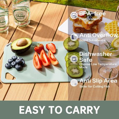 THETCHRY Plastic Cutting Board Set - BPA-Free Non-Slip Chopping Boards for Kitchen | 15"×10"×0.25" Green