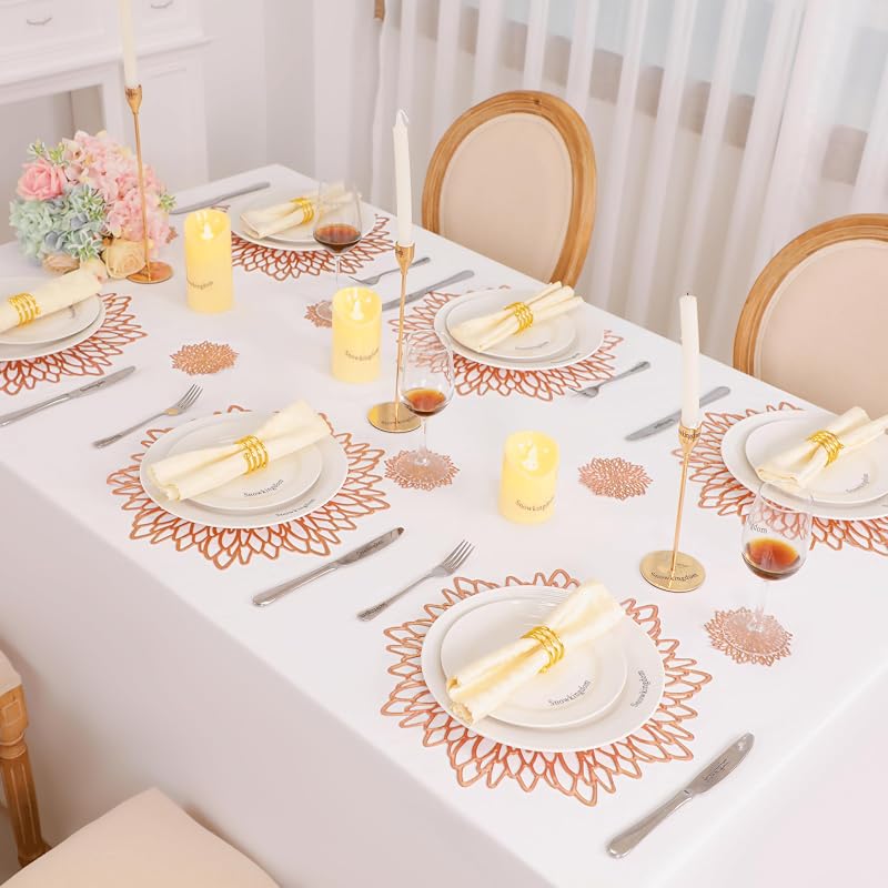 Rose Gold Placemats Set of 6 — 15" Round Metallic Vinyl Table Mats for Weddings & Events (Variation: Rose Gold+6)