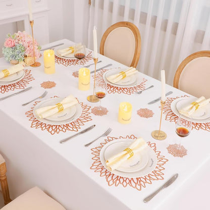 Rose Gold Placemats Set of 6 — 15" Round Metallic Vinyl Table Mats for Weddings & Events (Variation: Rose Gold+6)