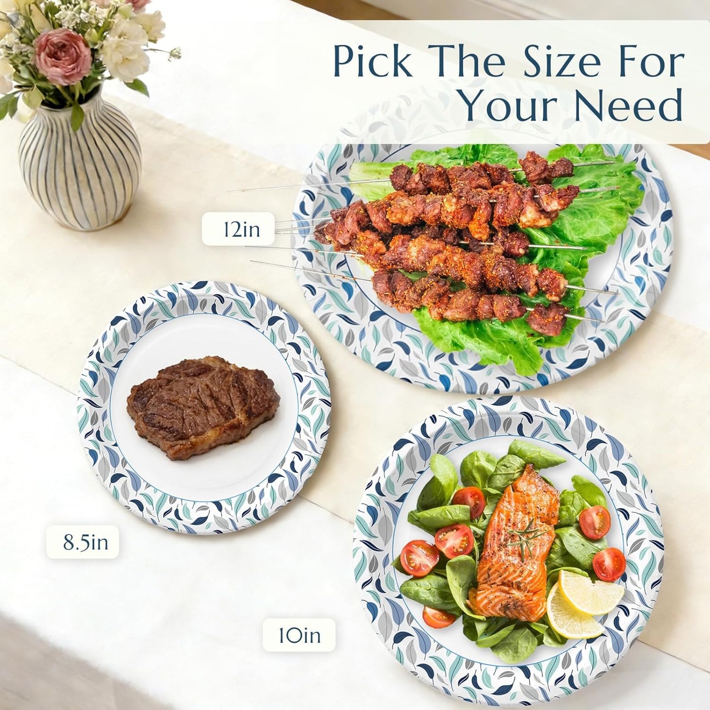 OuMuaMua 8.5 Inch Disposable Paper Plates - 300 Count, Soak Proof & Microwave Safe for Everyday Meals