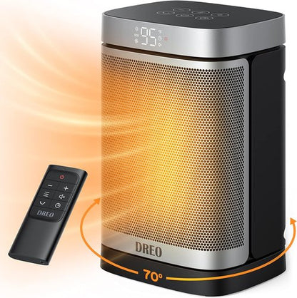 DREO Portable Electric Space Heater - 1500W PTC Ceramic with Remote, 70° Oscillation & 12H Timer