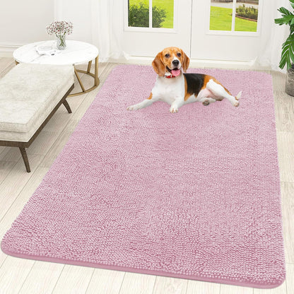 OLANLY Dog Door Mat - Absorbent Non-Slip Chenille Mud Mat for Muddy Paws | 59x35, Dusty Rose