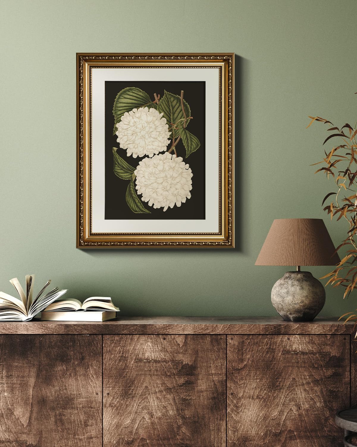 VIYYIEA Gold Framed Canvas Print - White Hydrangea Oil Painting for Home Decor | 13x16in Aesthetic Wall Art