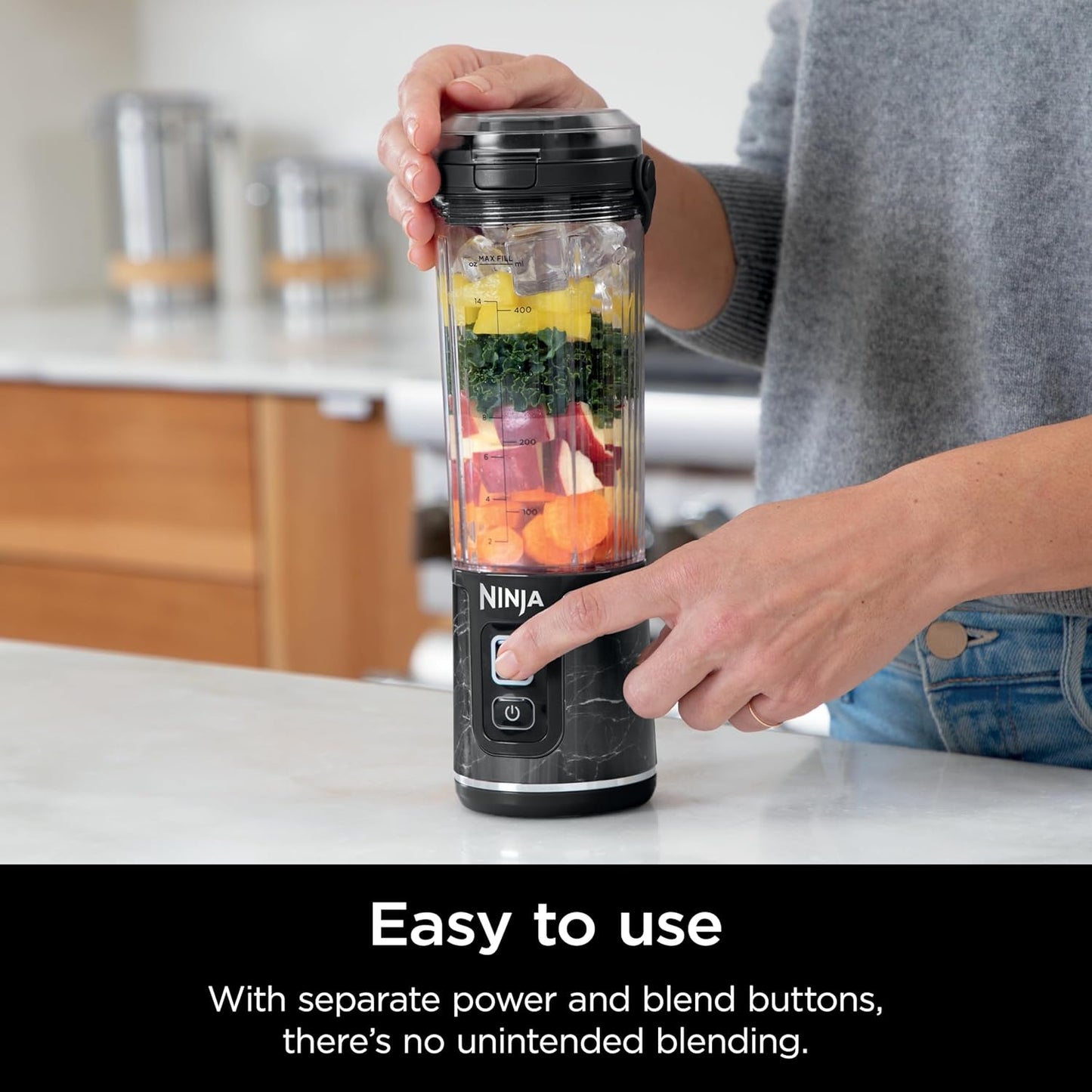 Ninja Blast Portable Blender - Cordless 18oz Personal Blender for Smoothies & Shakes | BPA Free, USB-C Rechargeable, Marble Black