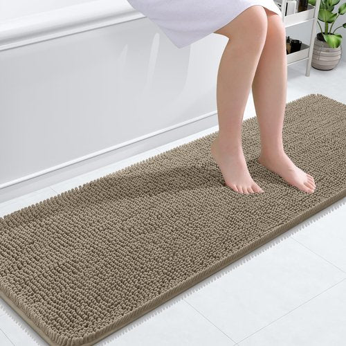 OLANLY Bathroom Rugs 59x20, Extra Soft Absorbent Chenille Bath Rugs, Rubber Backing Quick Dry, Machine Washable Bath Mats for Bathroom Floor, Tub and Shower, Home Decor Accessories, Warm Taupe