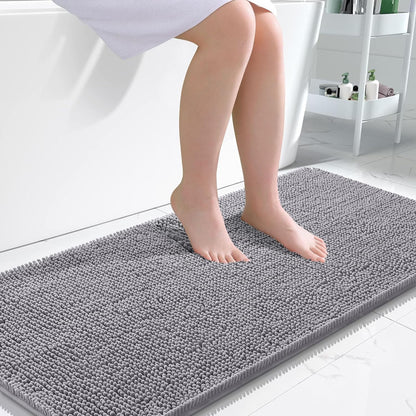 OLANLY Bathroom Rugs - Extra Soft Chenille Bath Mats | 47x24, Quick Dry, Machine Washable, Grey