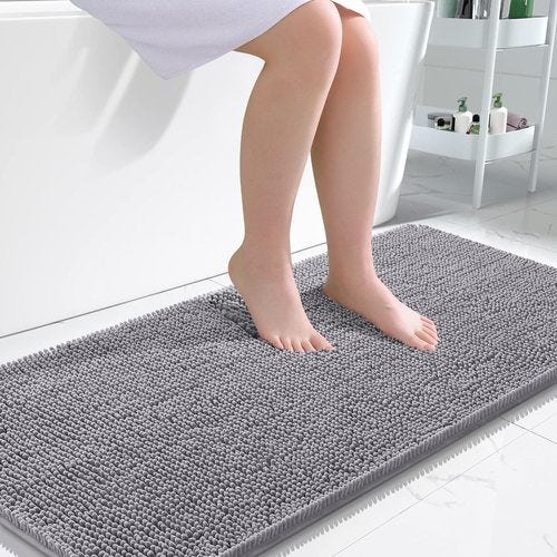 OLANLY Bathroom Rugs 47x24, Extra Soft Absorbent Chenille Bath Rugs, Rubber Backing Quick Dry, Machine Washable Bath Mats for Bathroom Floor, Tub and Shower, Home Decor Accessories, Grey