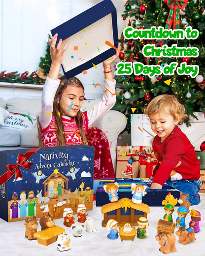 Nativity Advent Calendar 2025 - Christmas Story Playset for Kids | 25-Piece Nativity Scene Toys for Ages 1+